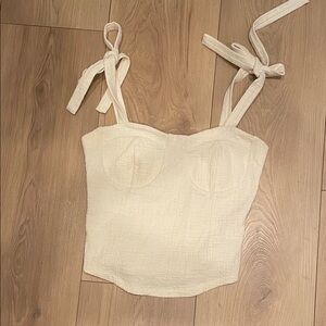 Maeve Cream Tie-Strap Crop Top